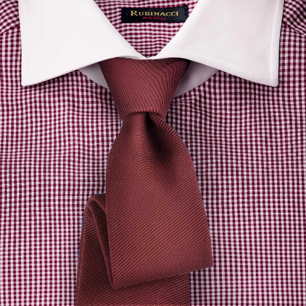 Rubinacci Camicia con collo bianco quadretto bordeaux Saldi
