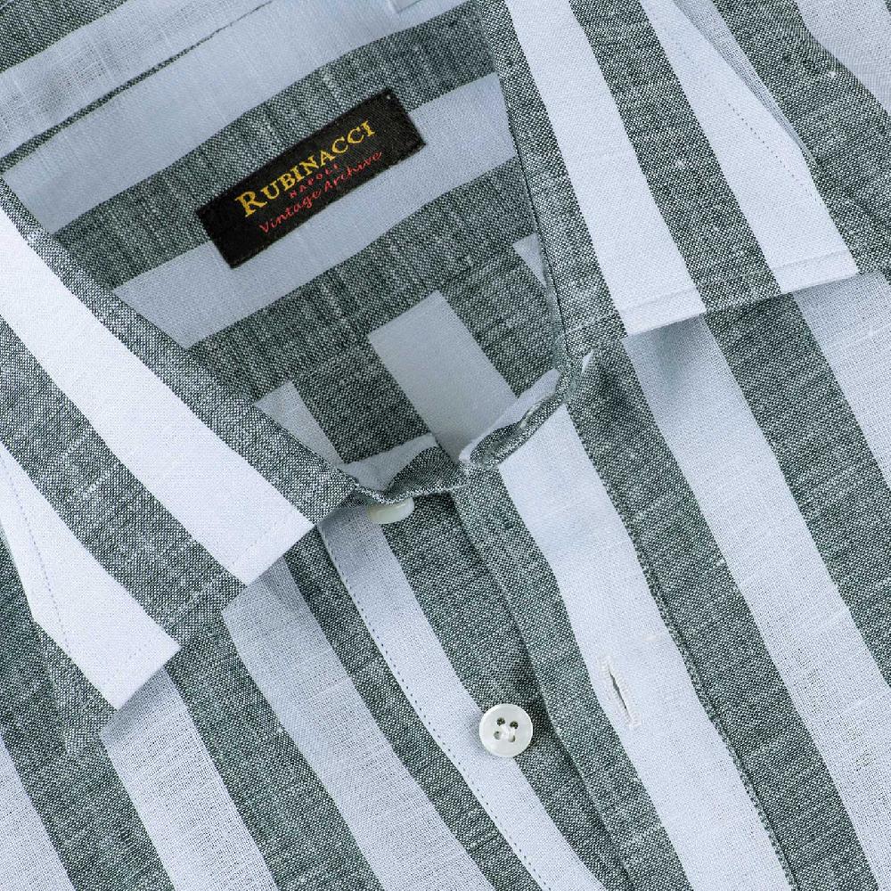 Rubinacci Polo in lino rigato verde Vendite Flash
