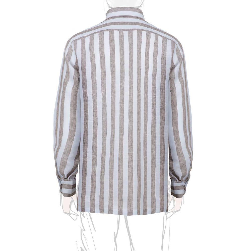 Rubinacci Polo in lino rigato nocciola Negozio