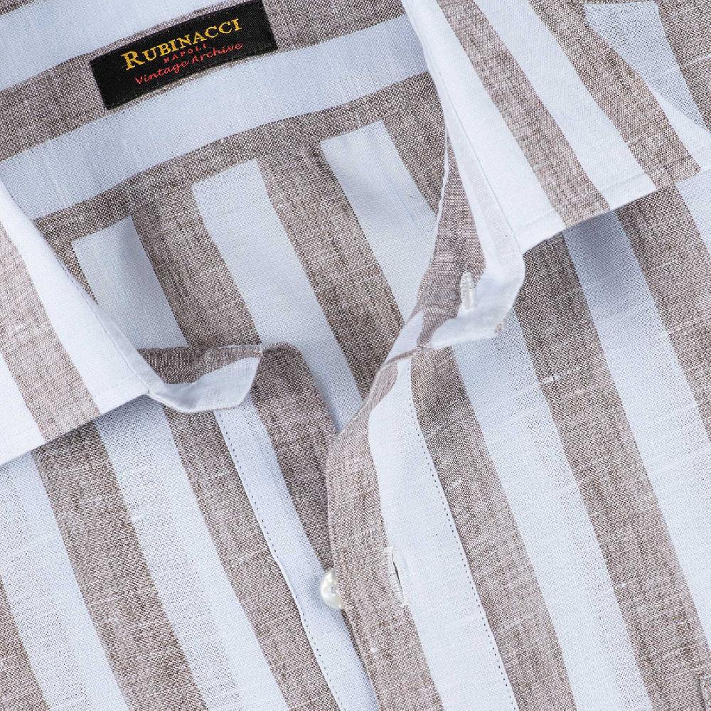 Rubinacci Polo in lino rigato nocciola Negozio