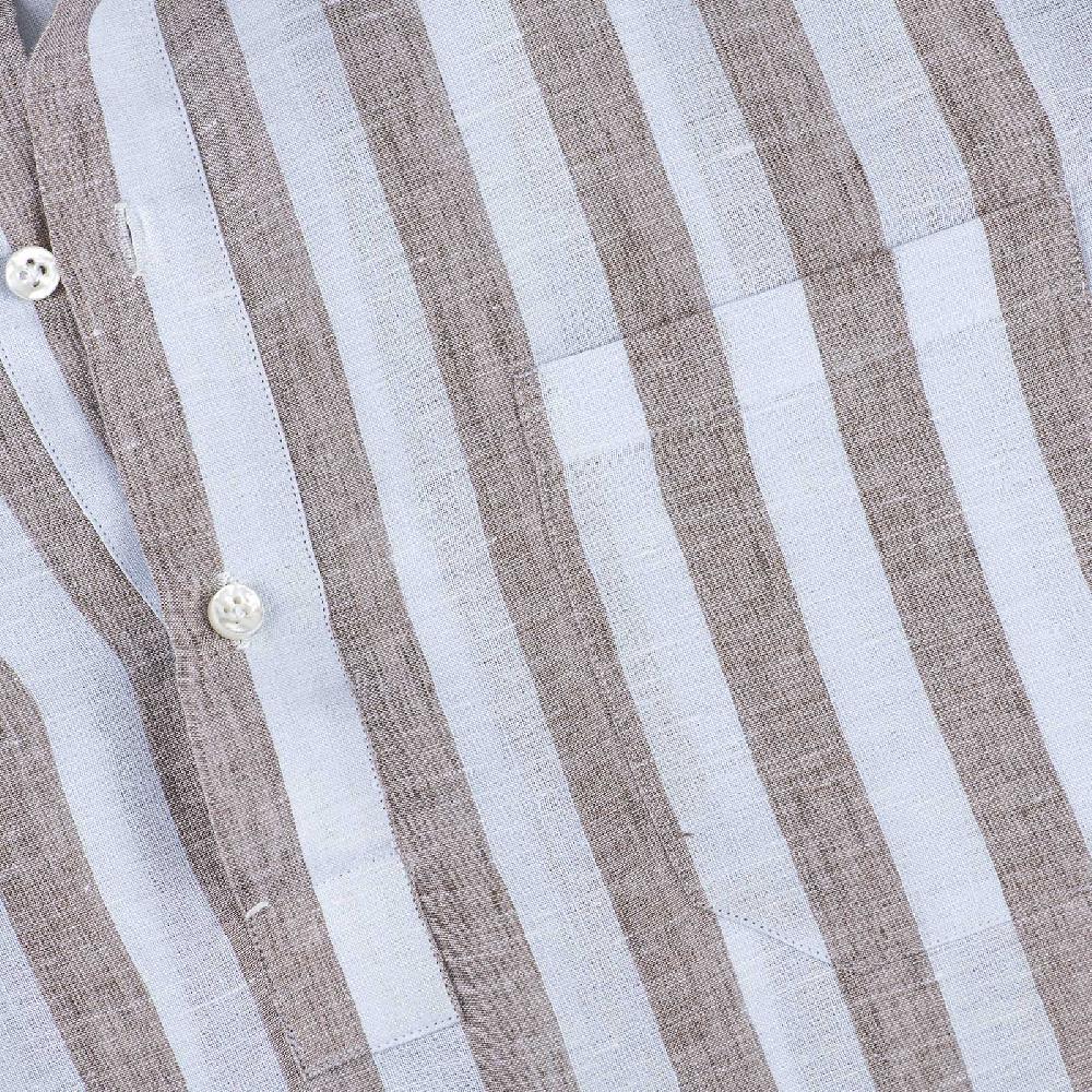 Rubinacci Polo in lino rigato nocciola Negozio