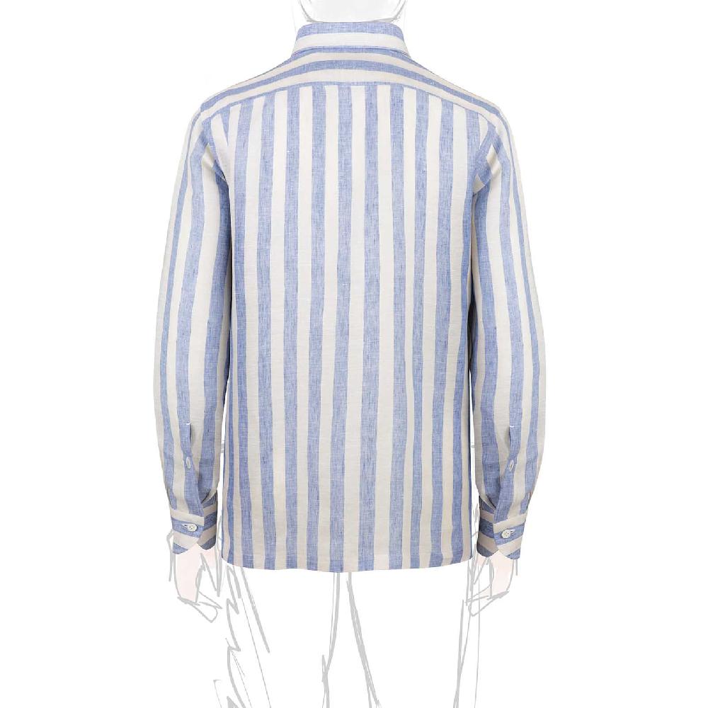 Rubinacci Polo in lino rigato azzurro In Saldo
