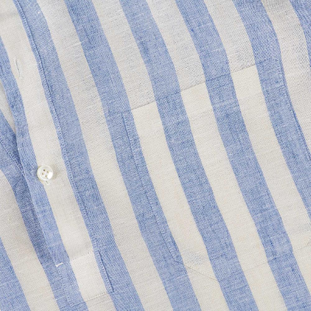 Rubinacci Polo in lino rigato azzurro In Saldo