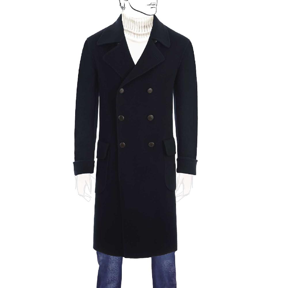 Rubinacci Cappotto doppio petto in cashmere blu Offerta migliore