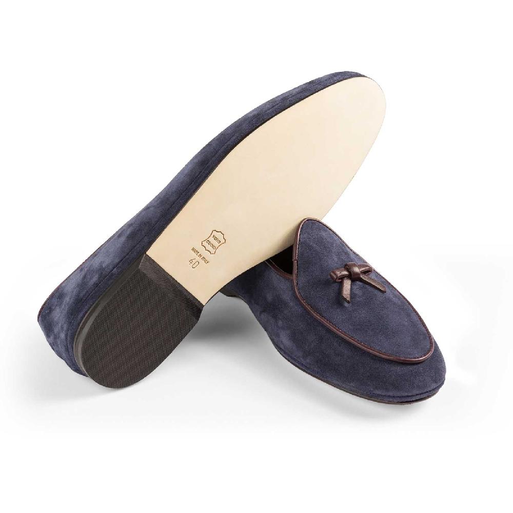 Rubinacci Marphy velour blu piping bordeaux Sostegno trimestrale