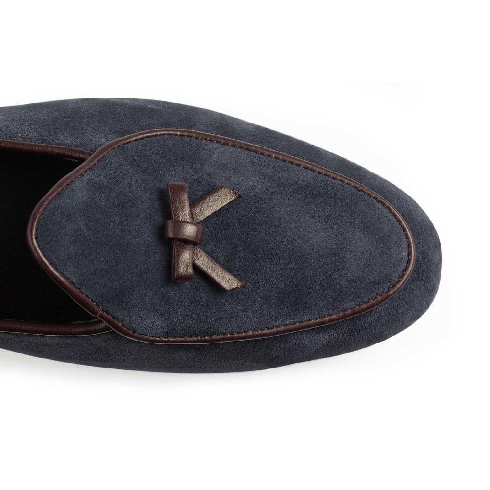 Rubinacci Marphy velour blu piping bordeaux Sostegno trimestrale