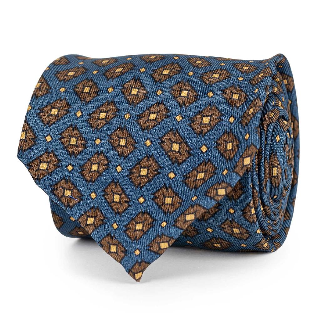 Rubinacci Cravatta in twill di seta ottanio con stampa geometrica In Saldo