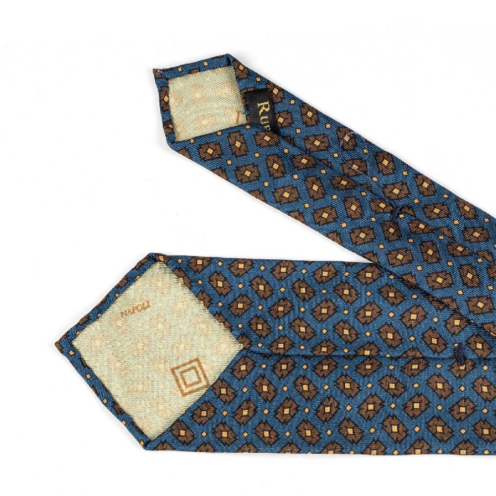 Rubinacci Cravatta in twill di seta ottanio con stampa geometrica In Saldo