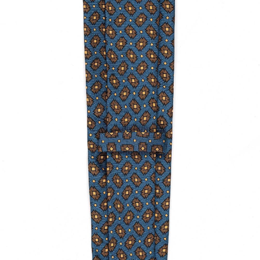 Rubinacci Cravatta in twill di seta ottanio con stampa geometrica In Saldo