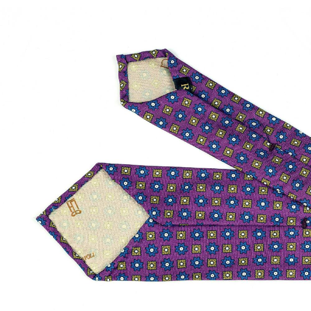 Rubinacci Cravatta in twill di seta ciclamino con stampa floreale Nuova