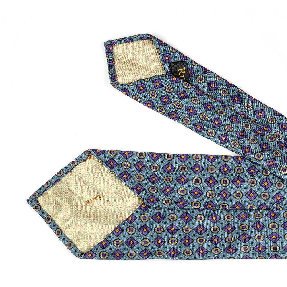 Rubinacci Cravatta in twill di seta turchese con stampa geometrica Spedizione gratuita
