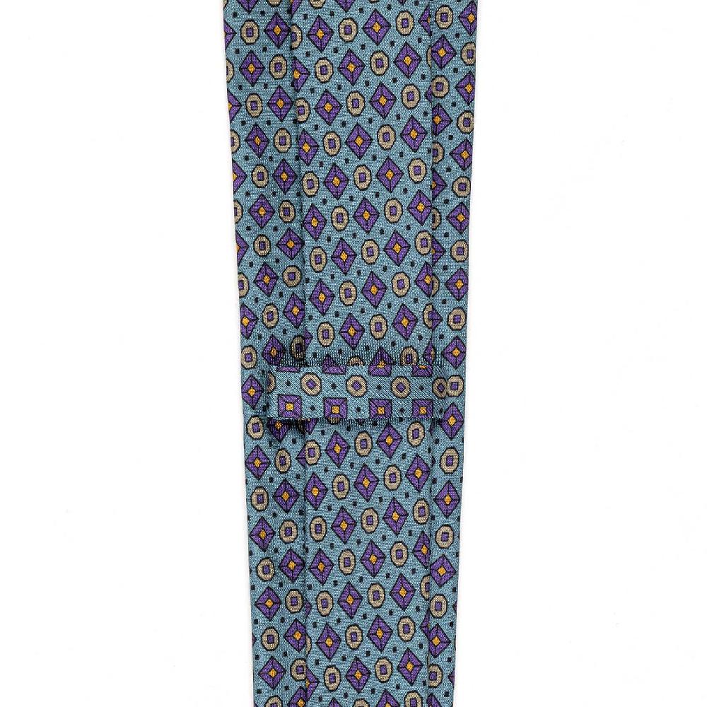 Rubinacci Cravatta in twill di seta turchese con stampa geometrica Spedizione gratuita