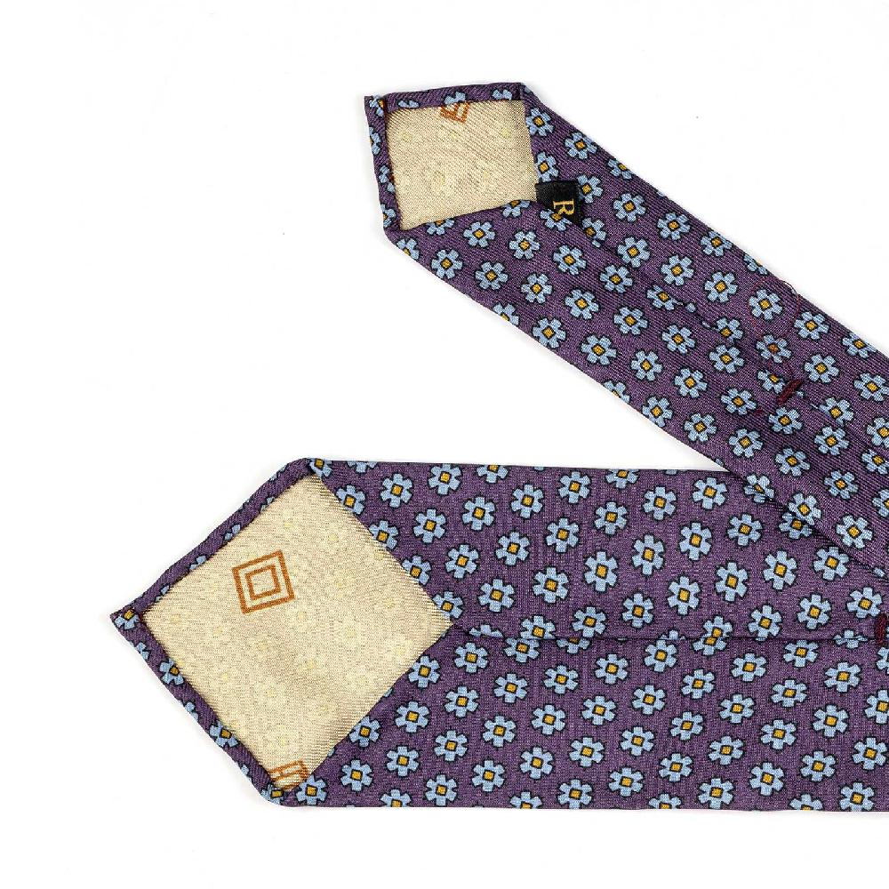 Rubinacci Cravatta in twill di seta con stampa floreale vino Sconto di tempo limitato
