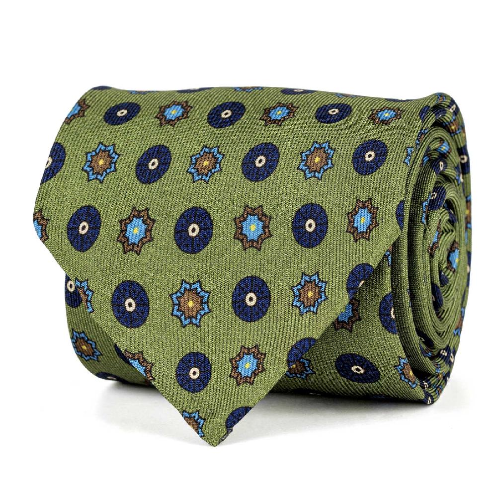 Rubinacci Cravatta in twill di seta con stampa geometrica verde Negozio online di fabbrica