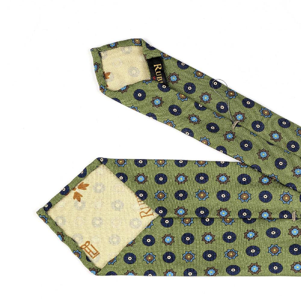 Rubinacci Cravatta in twill di seta con stampa geometrica verde Negozio online di fabbrica