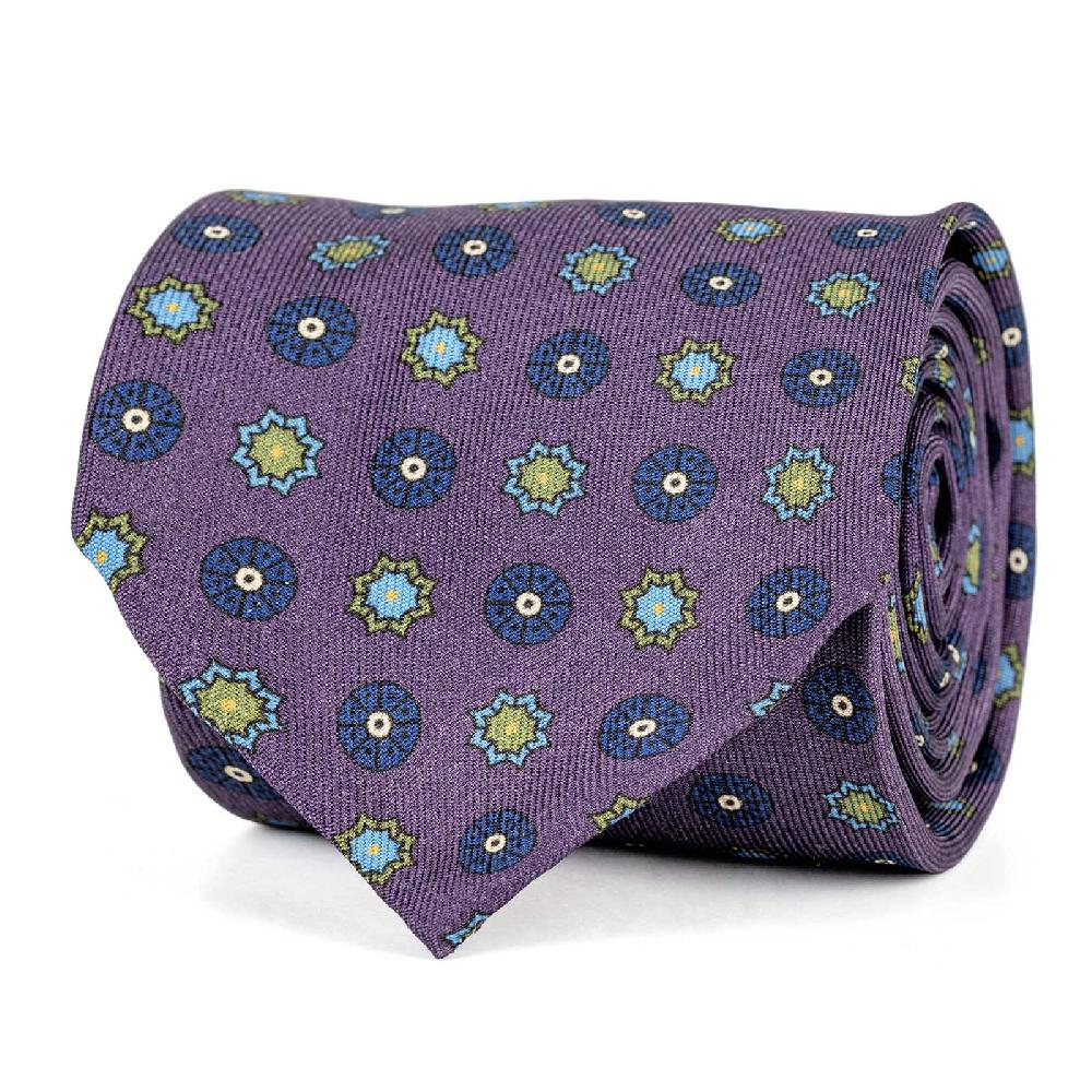 Rubinacci Cravatta in twill di seta con stampa floreale vino Prezzo di fabbrica