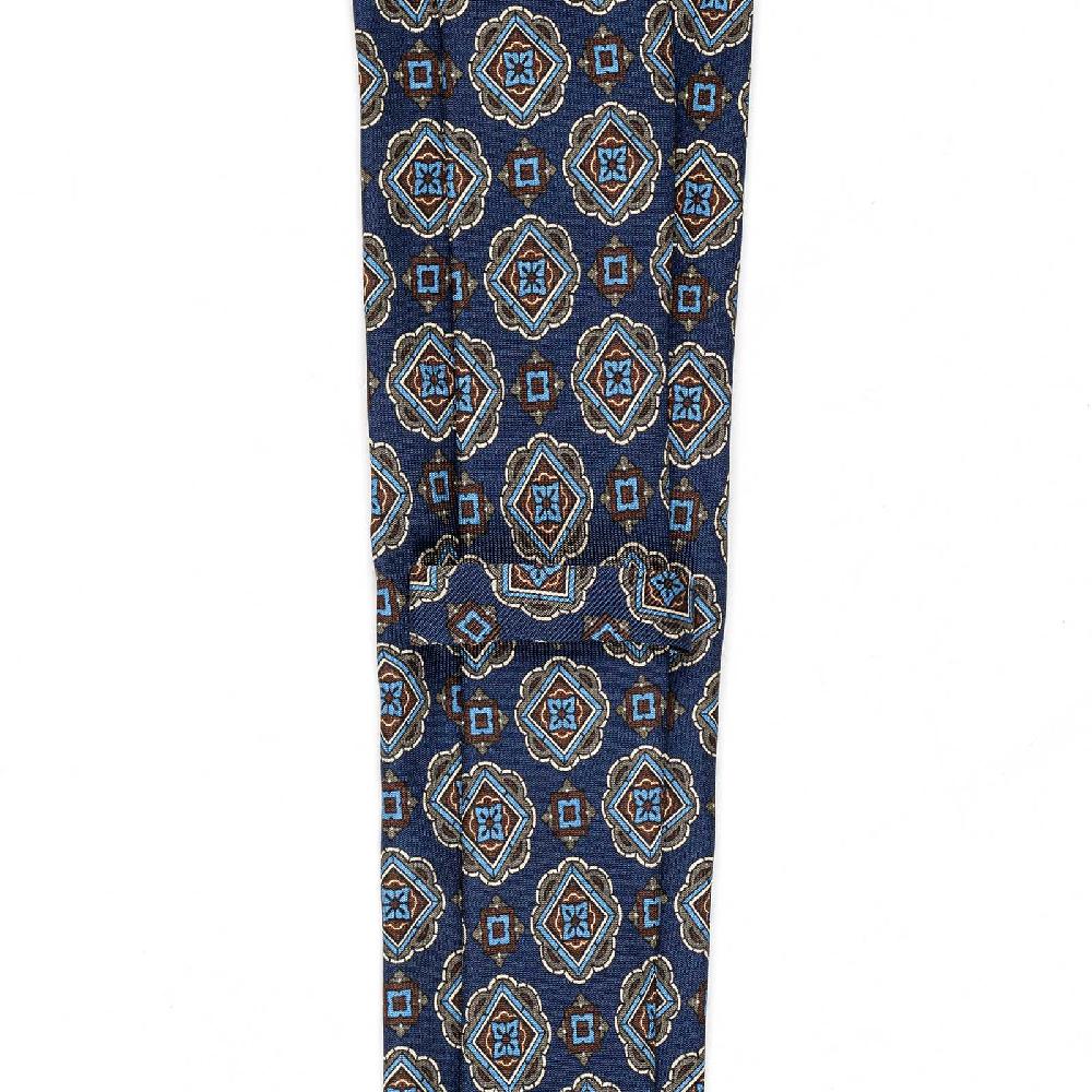 Rubinacci Cravatta in twill di seta con stampa geometrica blu Grande vendita