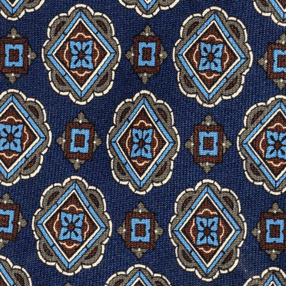 Rubinacci Cravatta in twill di seta con stampa geometrica blu Grande vendita