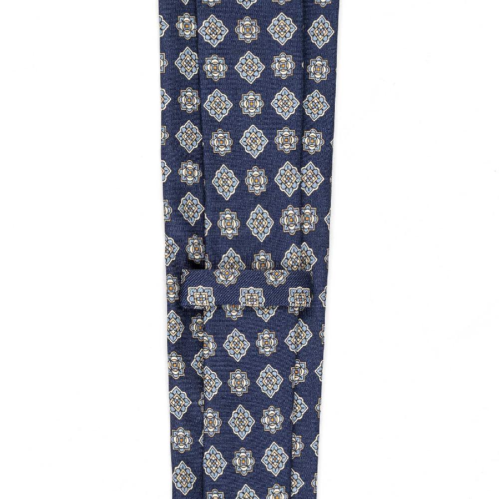 Rubinacci Cravatta in twill di seta con stampa geometrica blu Fornitura limitata