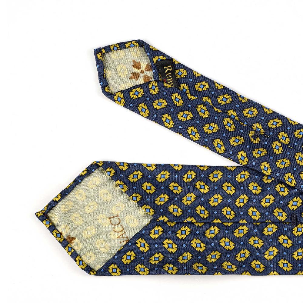 Rubinacci Cravatta in twill di seta con stampa geometrica blu Shopping online