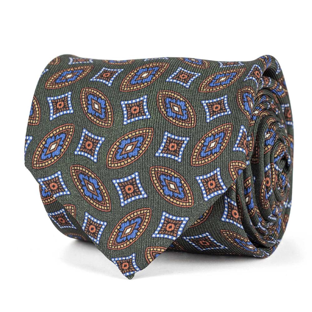 Rubinacci Cravatta in twill di seta verde con stampa geometrica Black Friday