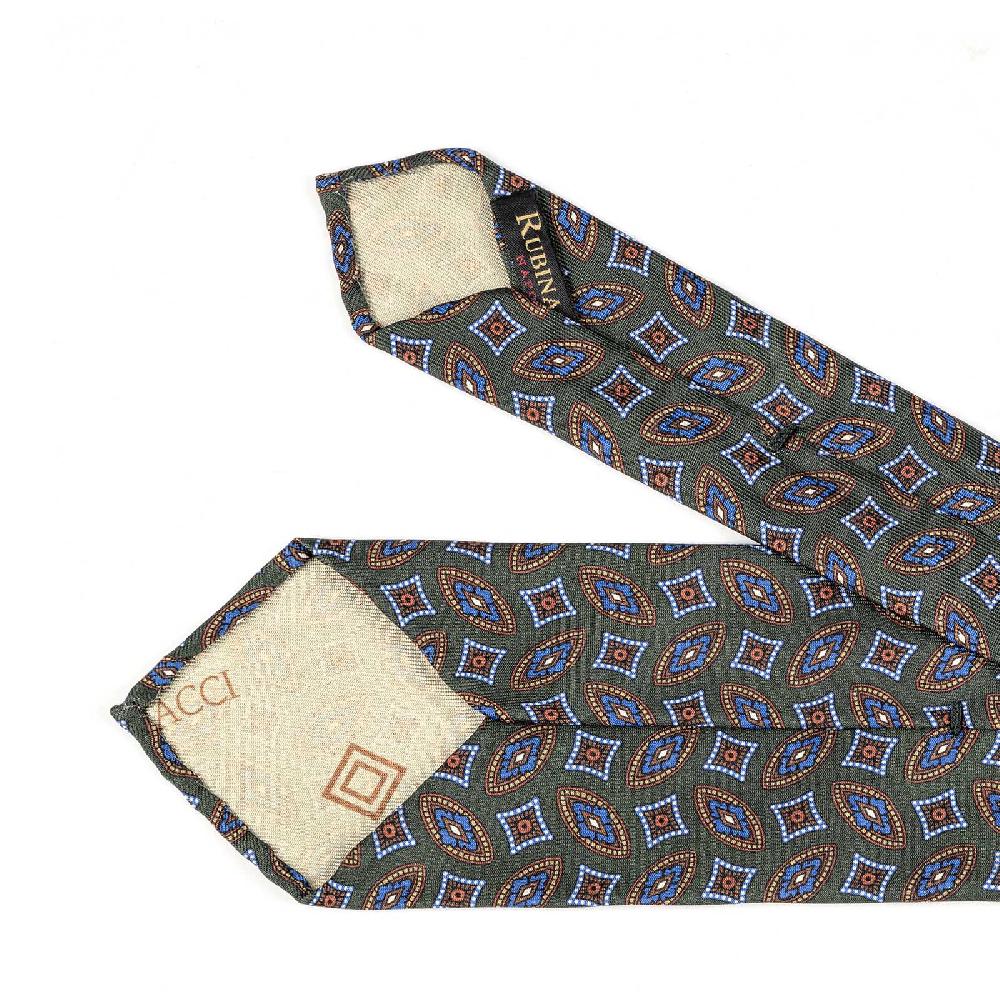 Rubinacci Cravatta in twill di seta verde con stampa geometrica Black Friday