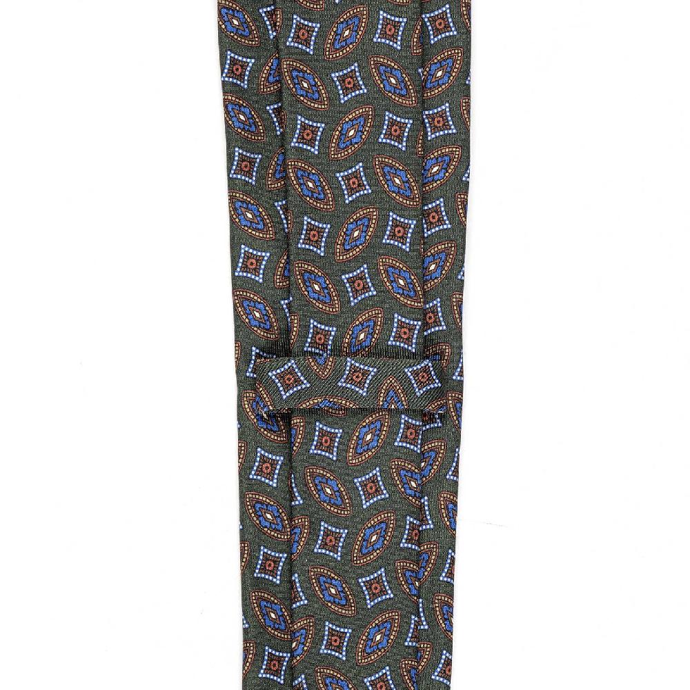 Rubinacci Cravatta in twill di seta verde con stampa geometrica Black Friday