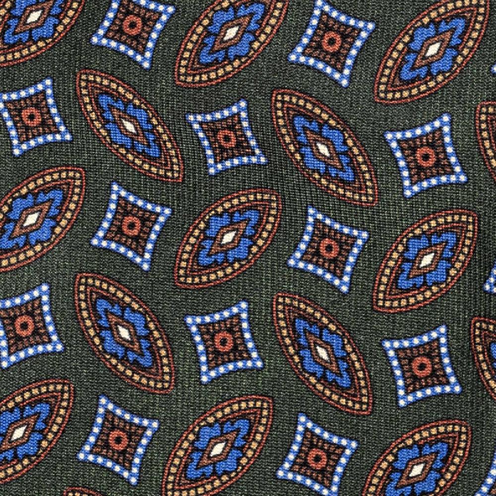 Rubinacci Cravatta in twill di seta verde con stampa geometrica Black Friday