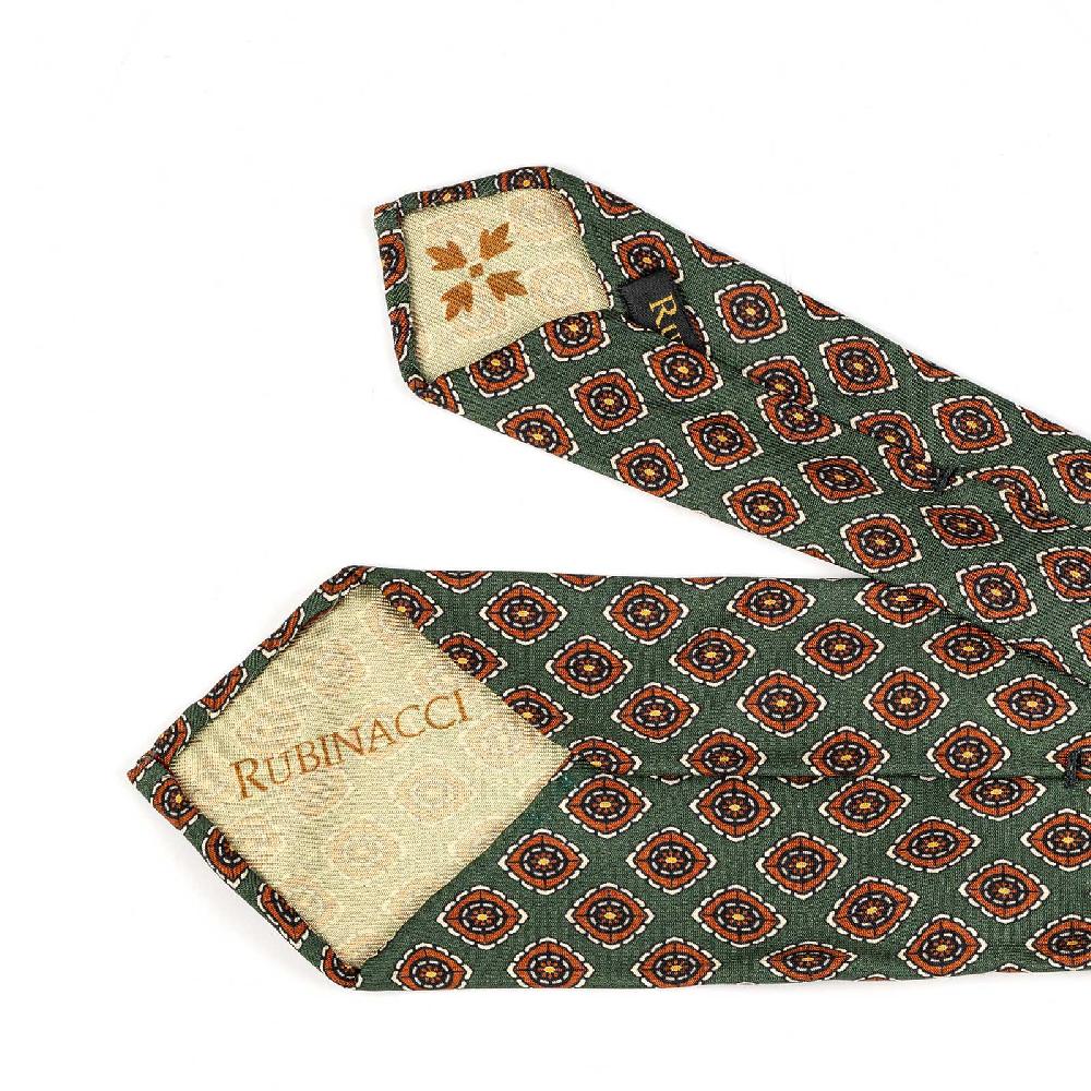 Rubinacci Cravatta in twill di seta verde con stampa geometrica Cyber Monday