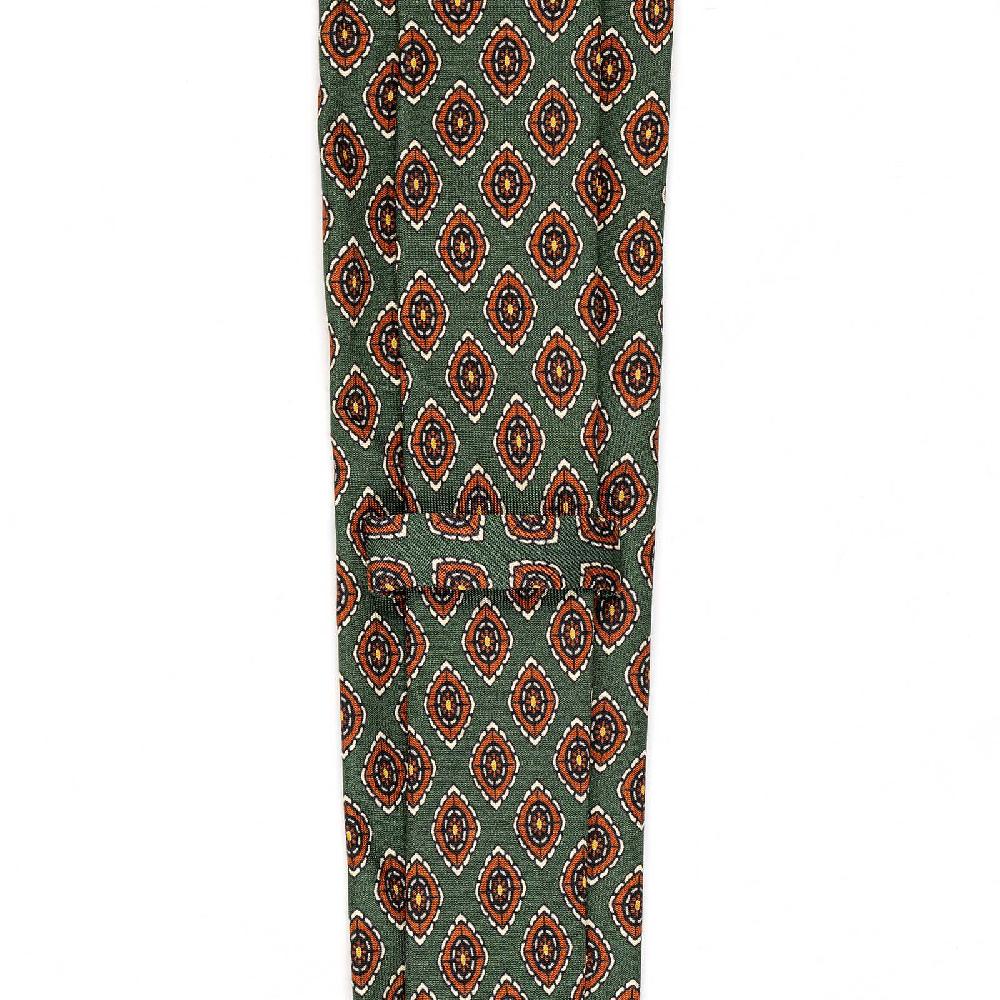 Rubinacci Cravatta in twill di seta verde con stampa geometrica Cyber Monday