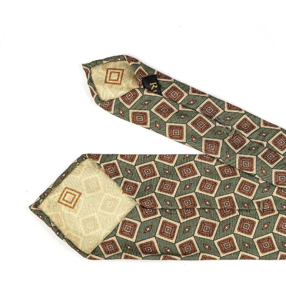 Rubinacci Cravatta in twill di seta verde con stampa geometrica Offerta natalizia