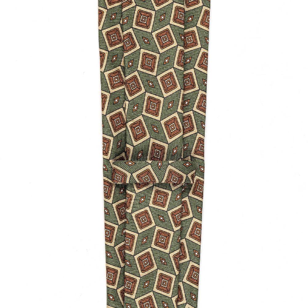 Rubinacci Cravatta in twill di seta verde con stampa geometrica Offerta natalizia