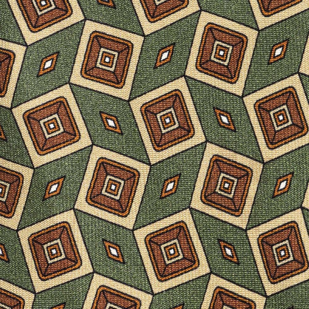 Rubinacci Cravatta in twill di seta verde con stampa geometrica Offerta natalizia