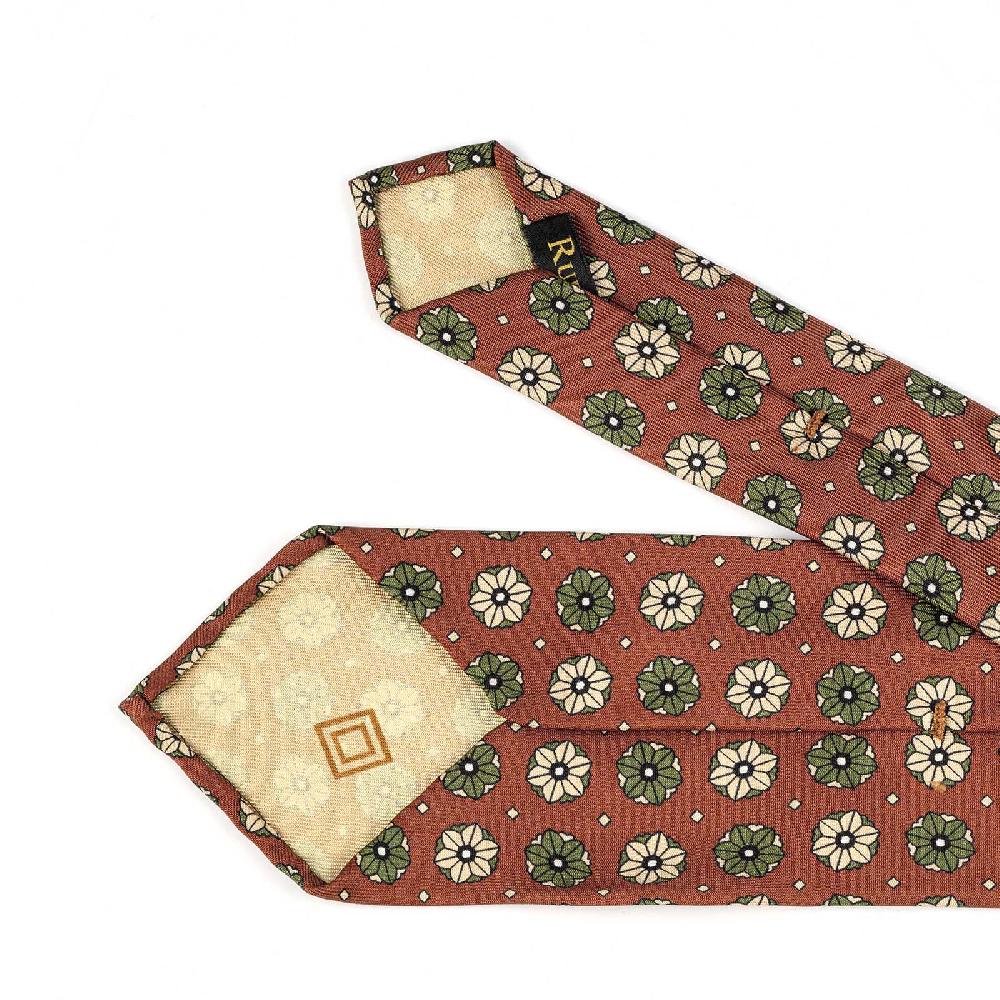 Rubinacci Cravatta in twill di seta mattone con stampa floreale Offerta Pasqua