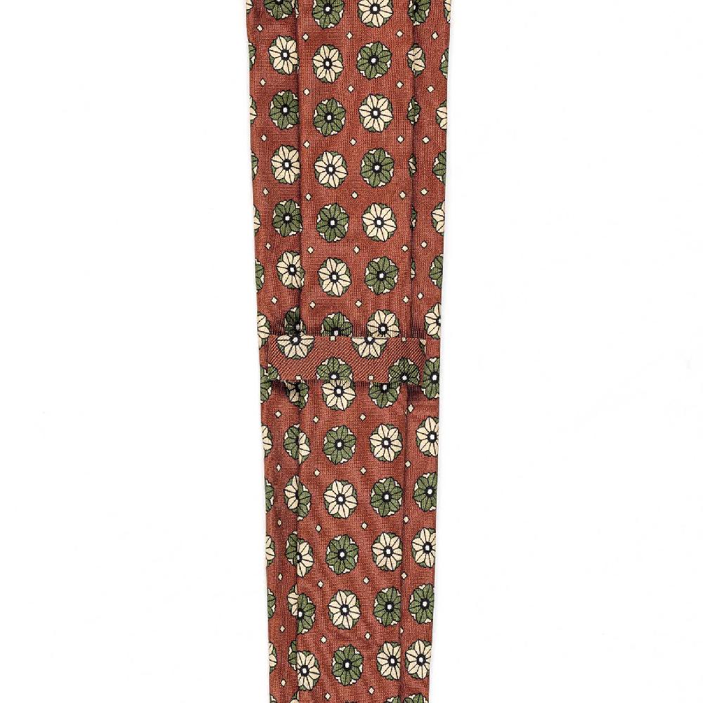 Rubinacci Cravatta in twill di seta mattone con stampa floreale Offerta Pasqua