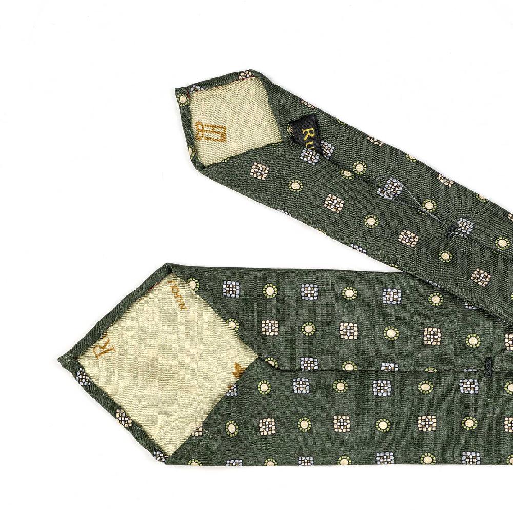 Rubinacci Cravatta in twill di seta verde con stampa geometrica Offerta per la Festa della Mamma