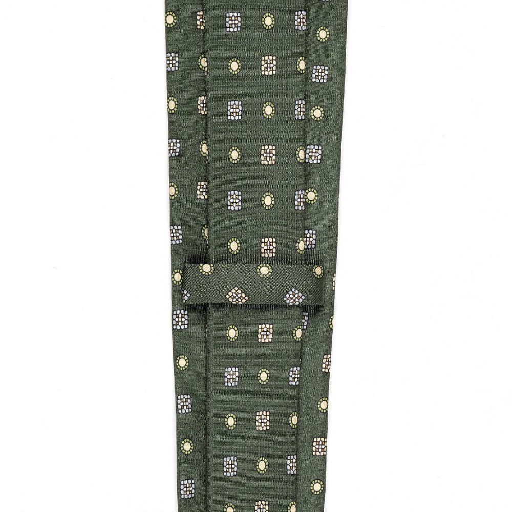 Rubinacci Cravatta in twill di seta verde con stampa geometrica Offerta per la Festa della Mamma