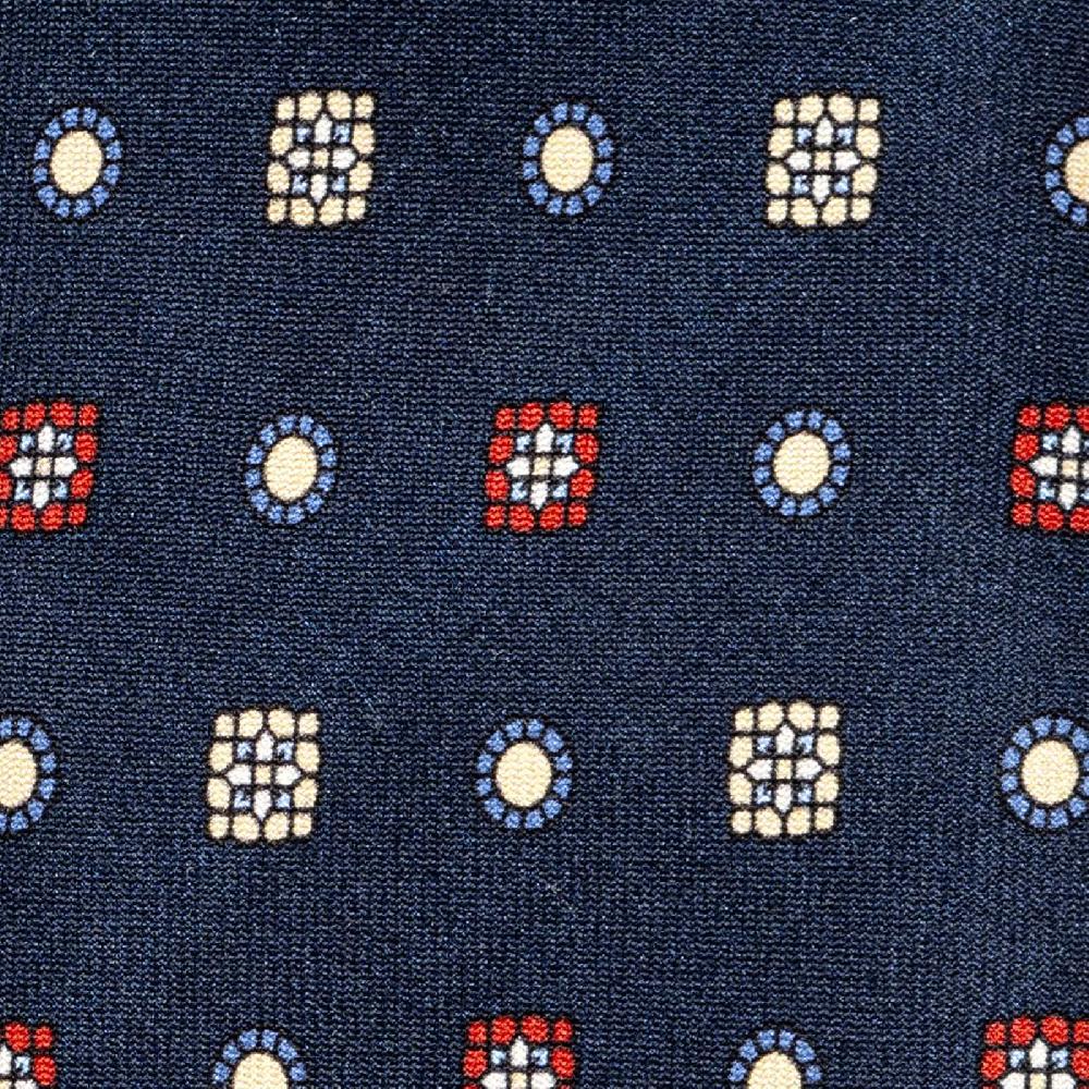 Rubinacci Cravatta in twill di seta navy blu con stampa geometrica Offerta Giorno del Papà