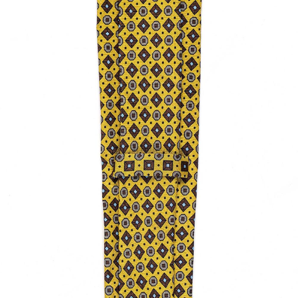 Rubinacci Cravatta in twill di seta gialla con stampa geometrica Offerta San Valentino