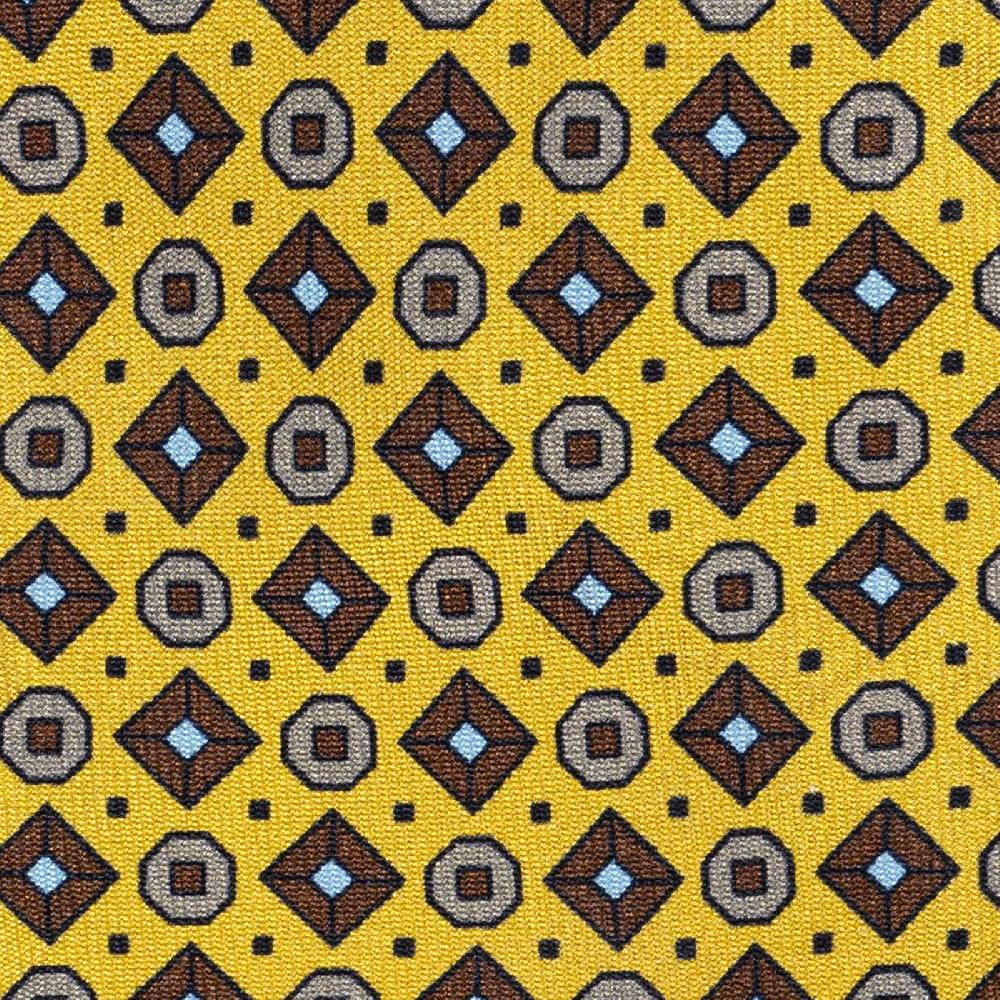 Rubinacci Cravatta in twill di seta gialla con stampa geometrica Offerta San Valentino