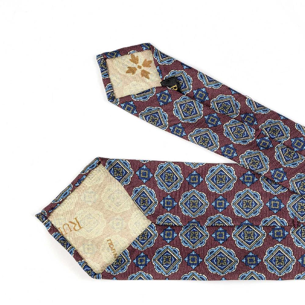 Rubinacci Cravatta in twill di seta con stampa geometrica bordeaux Offerta Anniversario
