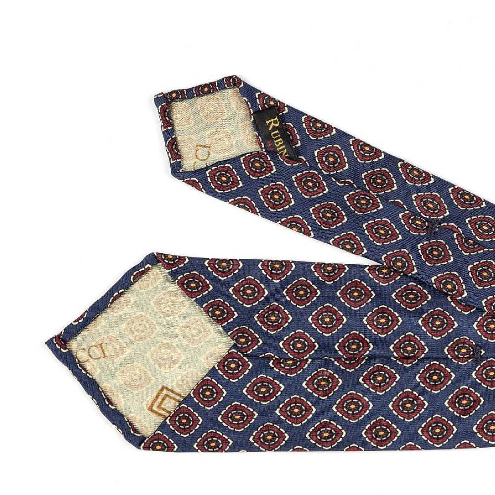 Rubinacci Cravatta in twill di seta navy blu con stampa geometrica Offerta migliore