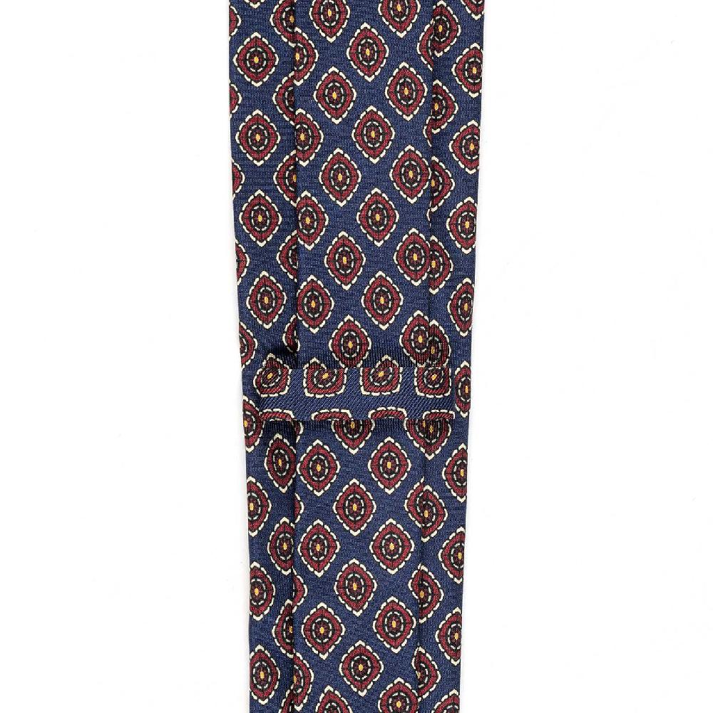 Rubinacci Cravatta in twill di seta navy blu con stampa geometrica Offerta migliore