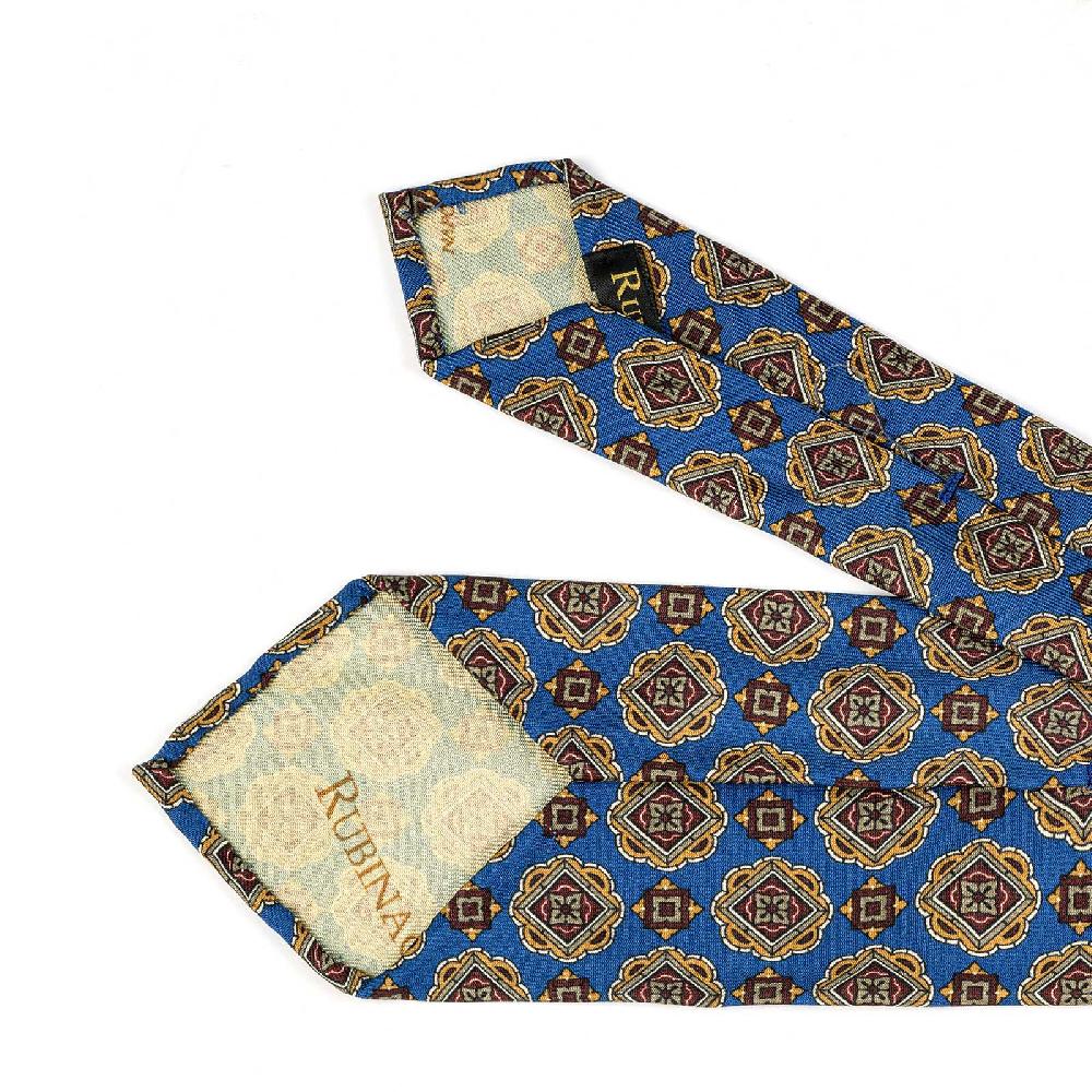 Rubinacci Cravatta in twill di seta con stampa geometrica blu Latest fashion
