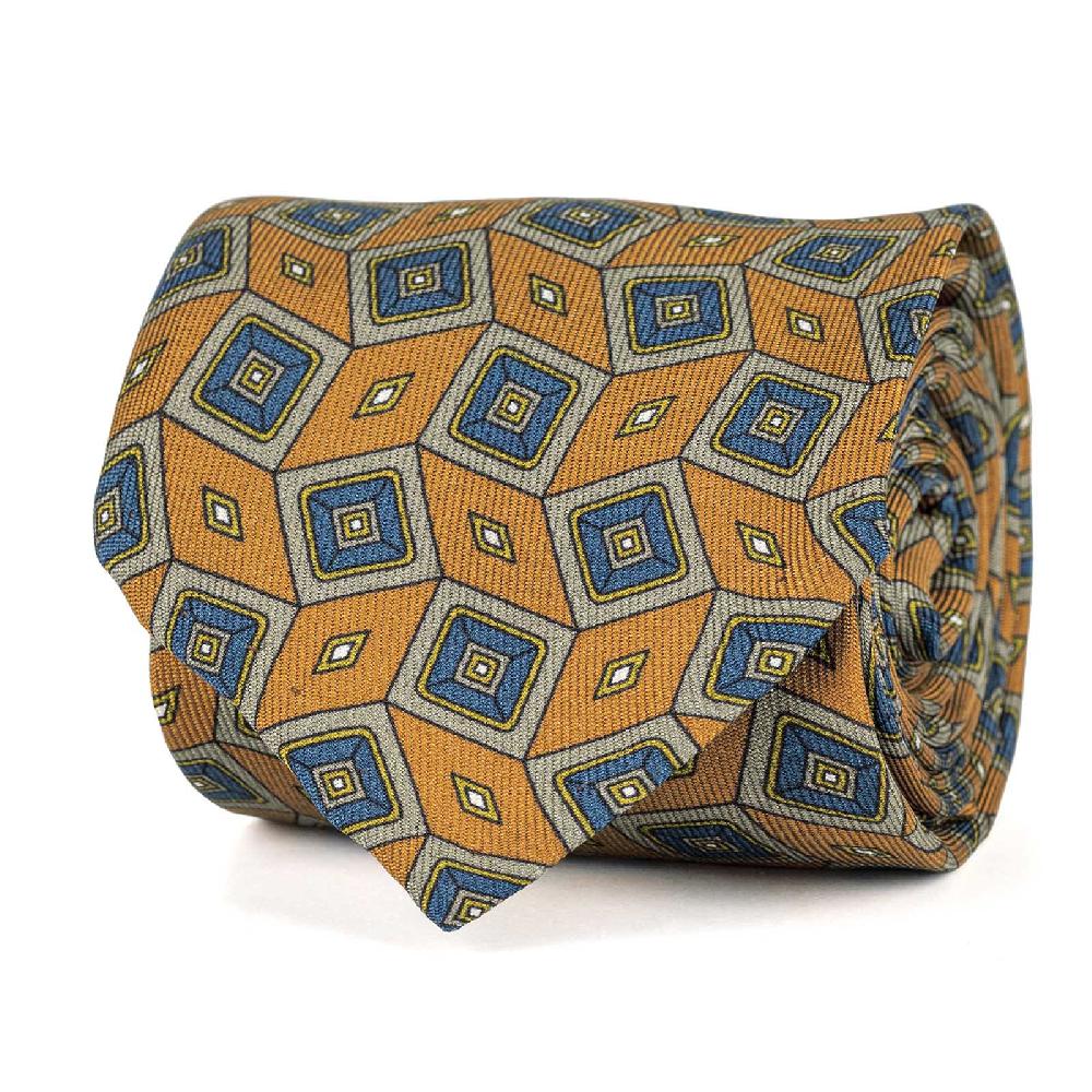 Rubinacci Cravatta in twill di seta arancio con stampa geometrica Online Outlet