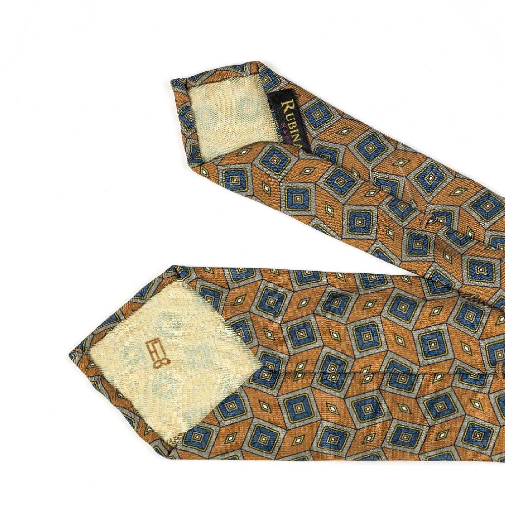 Rubinacci Cravatta in twill di seta arancio con stampa geometrica Online Outlet