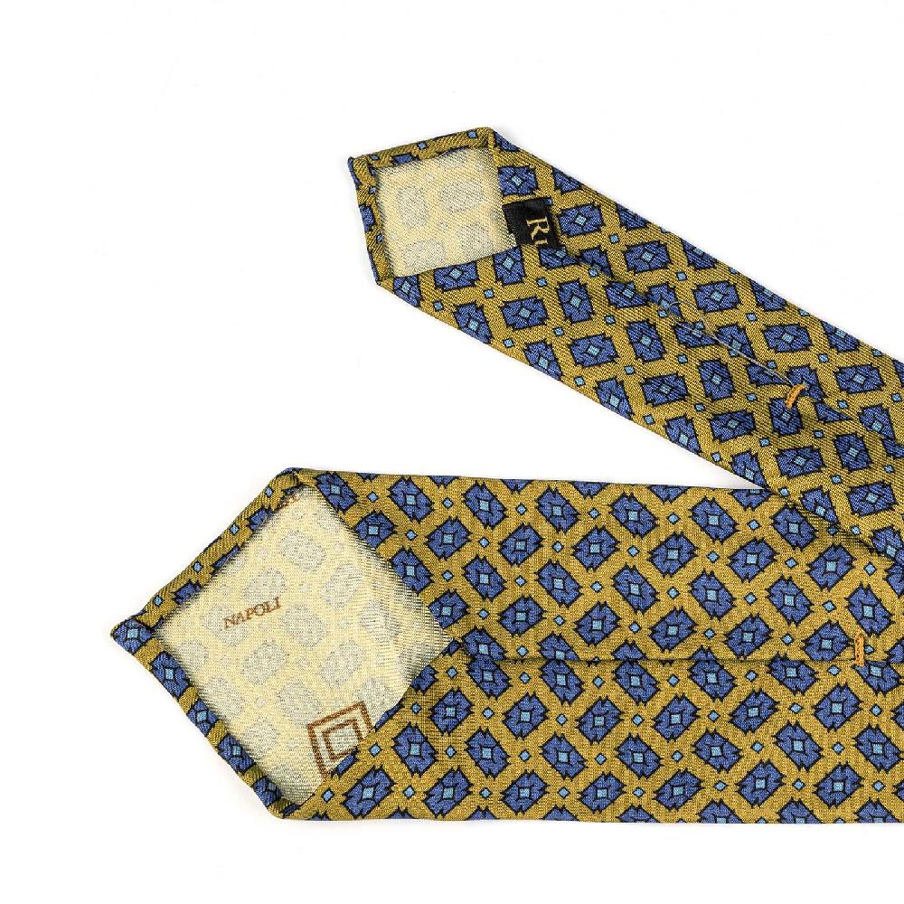 Rubinacci Cravatta in twill di seta gialla con stampa geometrica Offerte giornaliere
