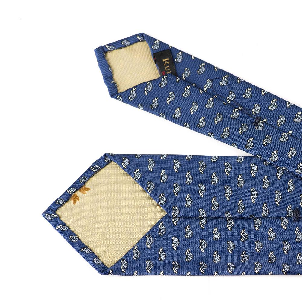 Rubinacci Cravatta in twill di seta con stampa tartaruga celeste Sconti VIP