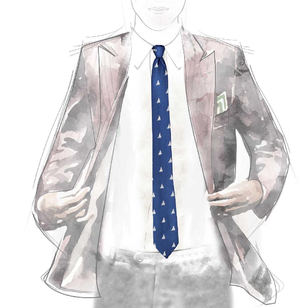 Rubinacci Cravatta in twill di seta con stampa vela celeste Rilascio limitato