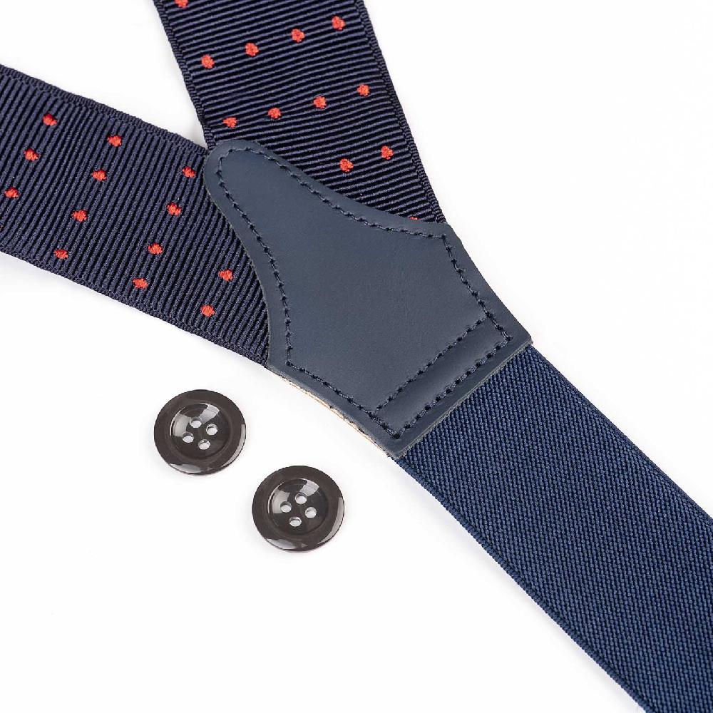 Rubinacci Bretelle blu a pois rosso In Vendita